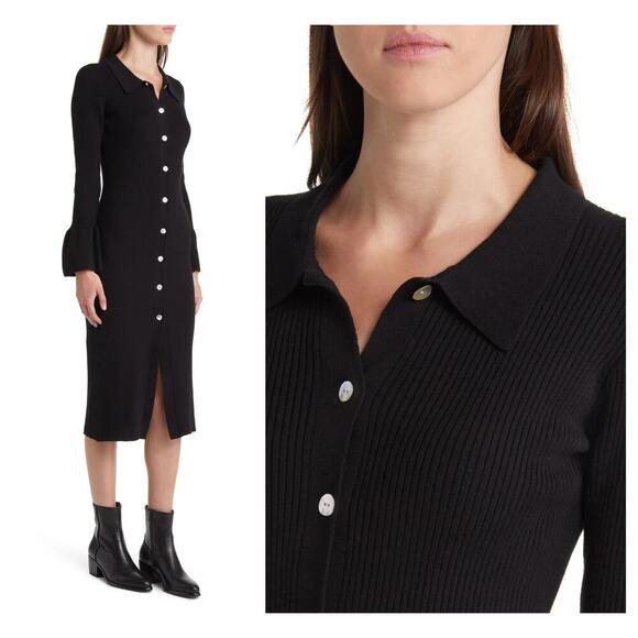 NWT Rails Rosalie Rib Long Sleeve Cotton Blend Midi Sweater Dress Size Medium - Picture 2 of 10